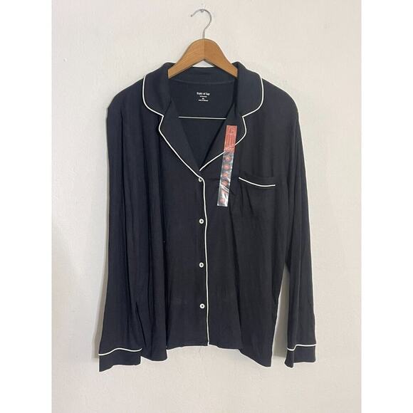 State of Day L Pajama Luxury Lounge 2 Piece Shirt Black Soft Ribbed Wide Leg New - Picture 3 of 6